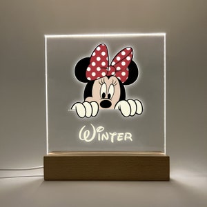 Minnie Mouse Princess Night Light Up Table Desk Lamp LED Personalized Free Engraved Name LED Girls Bedroom Décor Ideal for Nursery, Bathroom