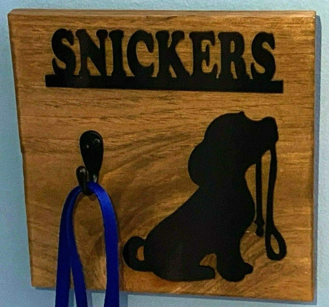 Personalized Wooden Dog Leash Hangers Custom Leash Holder Pet Hook Name