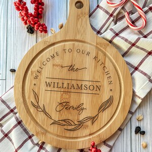 Large Cutting Cheese Charcuterie Board With Hold Handle 13&quot;x10&quot; Round Premium Wood Engrave Kitchen Wedding Anniversary New Home Holiday Gift