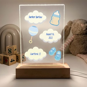Cute Custom Personalized Name LED Wood Stand Sign Night Light Up Lamp Boys Girls New Baby Birth Stats Name Birthdate Nursery Room Decor Gift