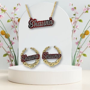 Personalisiertes Namens-XOXO-Schmuckset, Bling-Namensohrringe, goldene Namenskette, personalisiertes Namensschild-Schmuckset, bunte Namenskette, Schmuckgeschenke