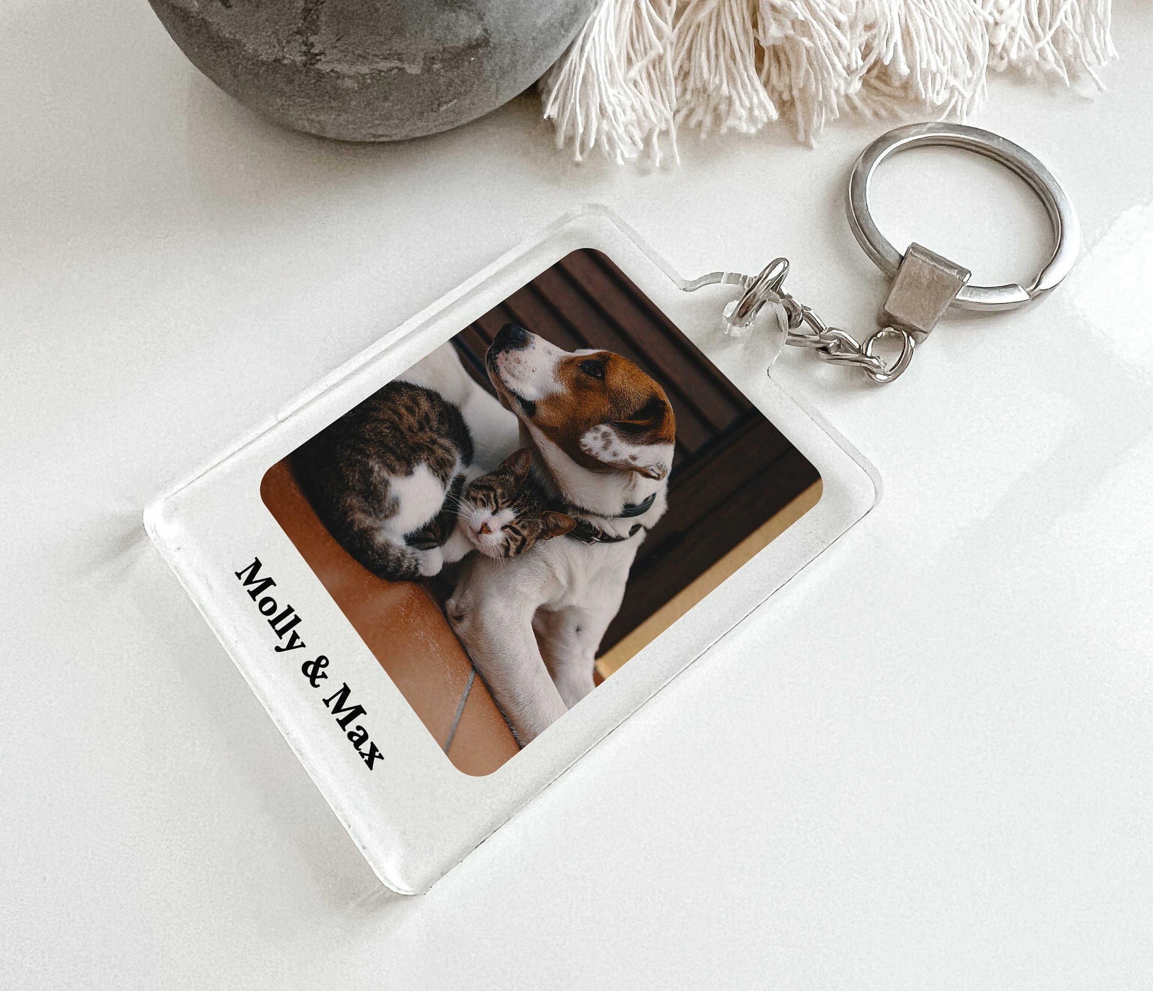 Personalized Engraved Pet Portrait Keychain With Name, Custom Photo Dog Cat Leather Keyring, Pet Memorial Accessories, Gift For Pet Lovers/Owners