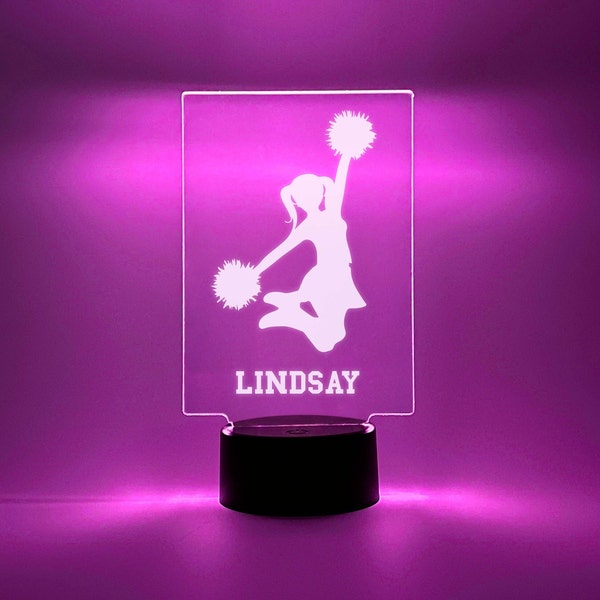 Cheer Cheerleader Team Light Up, Personalized, 16 Colors LED Room Girls Sports Night Light Lamp, FREE Engraving, Remote Control, Theme Gift