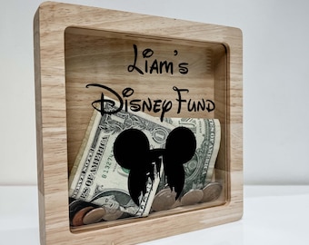 Caixa de dinheiro com design personalizado do mickey minnie mouse, economia de moedas de madeira, nome personalizado, menino, menina, berçário infantil, presente inspirado na disney