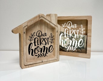 Our First Home House Warming Gift Personalized House Fund Bank, New Home Owner, Customizable, Memories, Shadow Box, Wedding, Shower, Savings