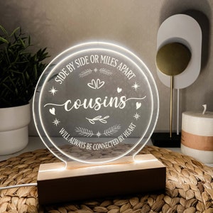 Côte à côte ou à des kilomètres l'un de l'autre, cadeau de déménagement, distance d'amitié, cadeau de Noël, cadeau d'interurbain, veilleuse LED, cadeau cousin cousin