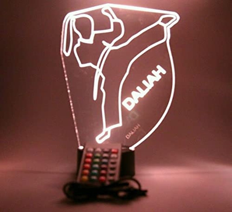 With Remote Female Girl Karate Martial Arts Kung-fu Night Light Up Table Desk Lamp LED Personalized Free Engraved Name It/'s Wow 16 Colors
