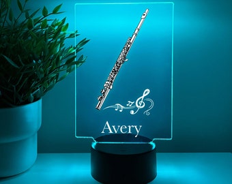 Flute Player Wind Instrument Night Light Up Table Lamp LED Personalized Custom, Gift For Musicians, Flautist, Flutist Music Band Lovers Gift