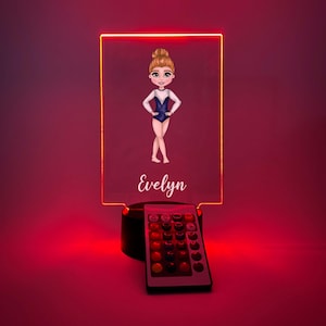 Gymnastics Sign Night Light Up Lamp Personalized Free Custom Engraved 16 Color Options & Remote Control Best Gymnastics Gift, Gymnast Trophy