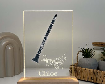 Clarinete, instrumento de viento, lámpara de mesa con luz nocturna, LED personalizado, regalo para músicos, clarinetistas, regalo para amantes de bandas musicales