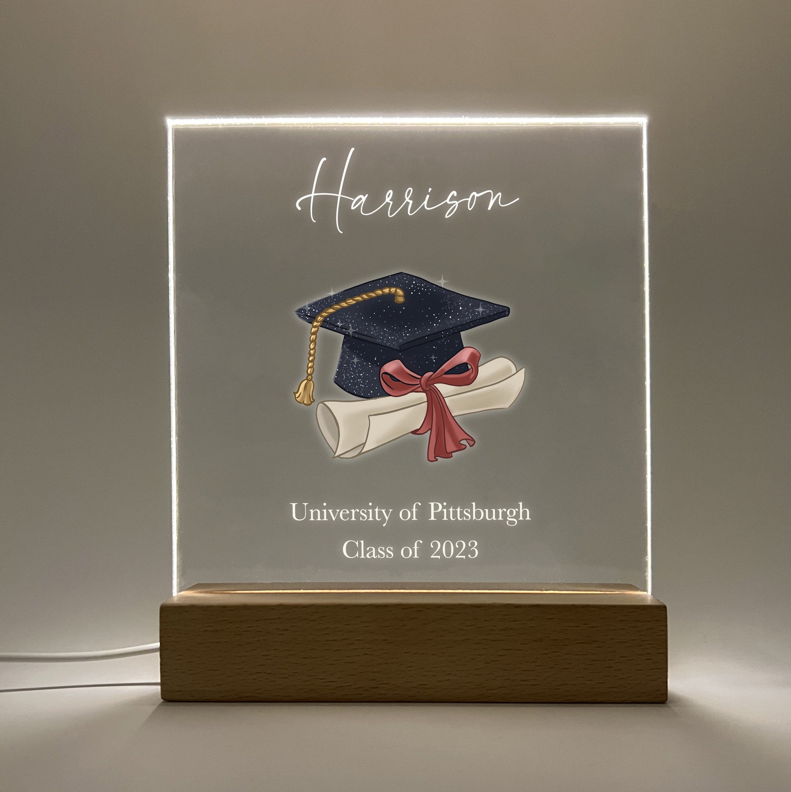 Personalized Light Wood Base LED Desk Stand Custom Graduation Etsy