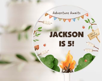 Personalized Camp Camper Happy Birthday Cake Topper Boys Girls Kids Racing Theme Party Decoration Top Centerpiece Decor | Celebrate & Party!