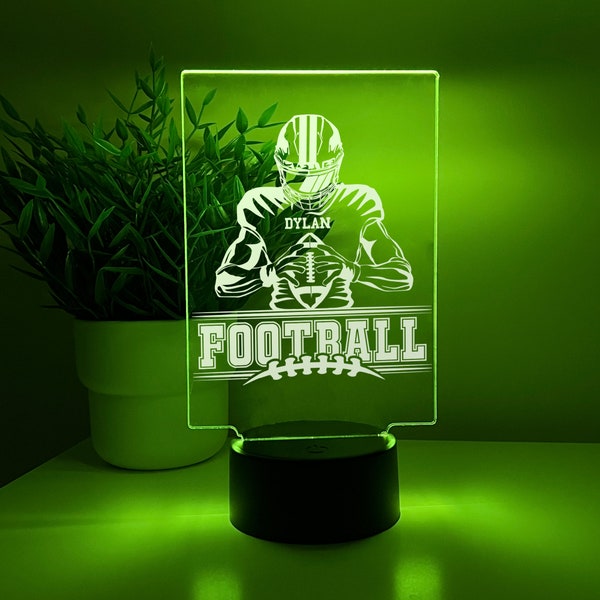 Custom Personalized Name Engrave LED 16 Colors Night Light Up Table Desk Lamp Boys School Team Football Player Room Decor Sports Themed Gift