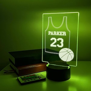 Custom Personalized Name LED 16 Color Night Light Up Table Desk Lamp Boy Sports Club Fan School Team Basketball Jersey Hoops Room Décor Gift