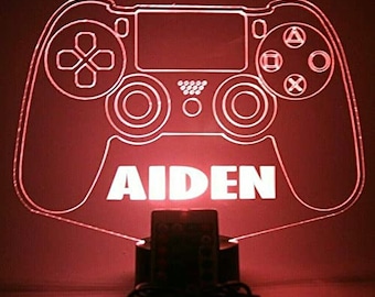 Video Game Controller Gamer Gaming Room Decor Popular Custom Name Night Light Up LED Personalized Table Lamp W/ Remote, 16 Colors Great Gift