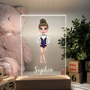 Personalized Picture LED Wood Base Night Light Up Lamp Stand Girls Sport Athlete Floor Gymnast Gymnastics Custom Made Design Room Décor Gift