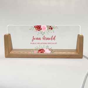 Personalized Desk Name Plate With Wooden Base, Lighted LED Light Nameplate, Desk Accessories, Office Gifts for Boss Coworkers, New Job Gifts
