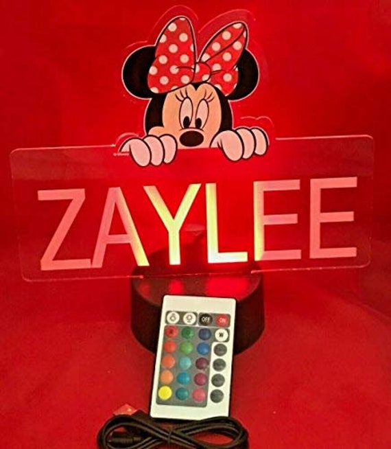 Minnie Mouse Disney Light Up Night Light Table Lamp LED Personalized With Remote 