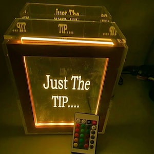 Fantastically Unique Eye Catching Tip Box Raffle Fund Raiser Donation Jar Personalized Engraved LED 16 Colors Changing 7&quot;W x 8.5&quot;H Container