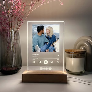 Custom Personalized Photo Song Music Album Cover Lyrics & App Code Print Picture LED Light Stand Anniversary, Wedding, Couple Dance Memories