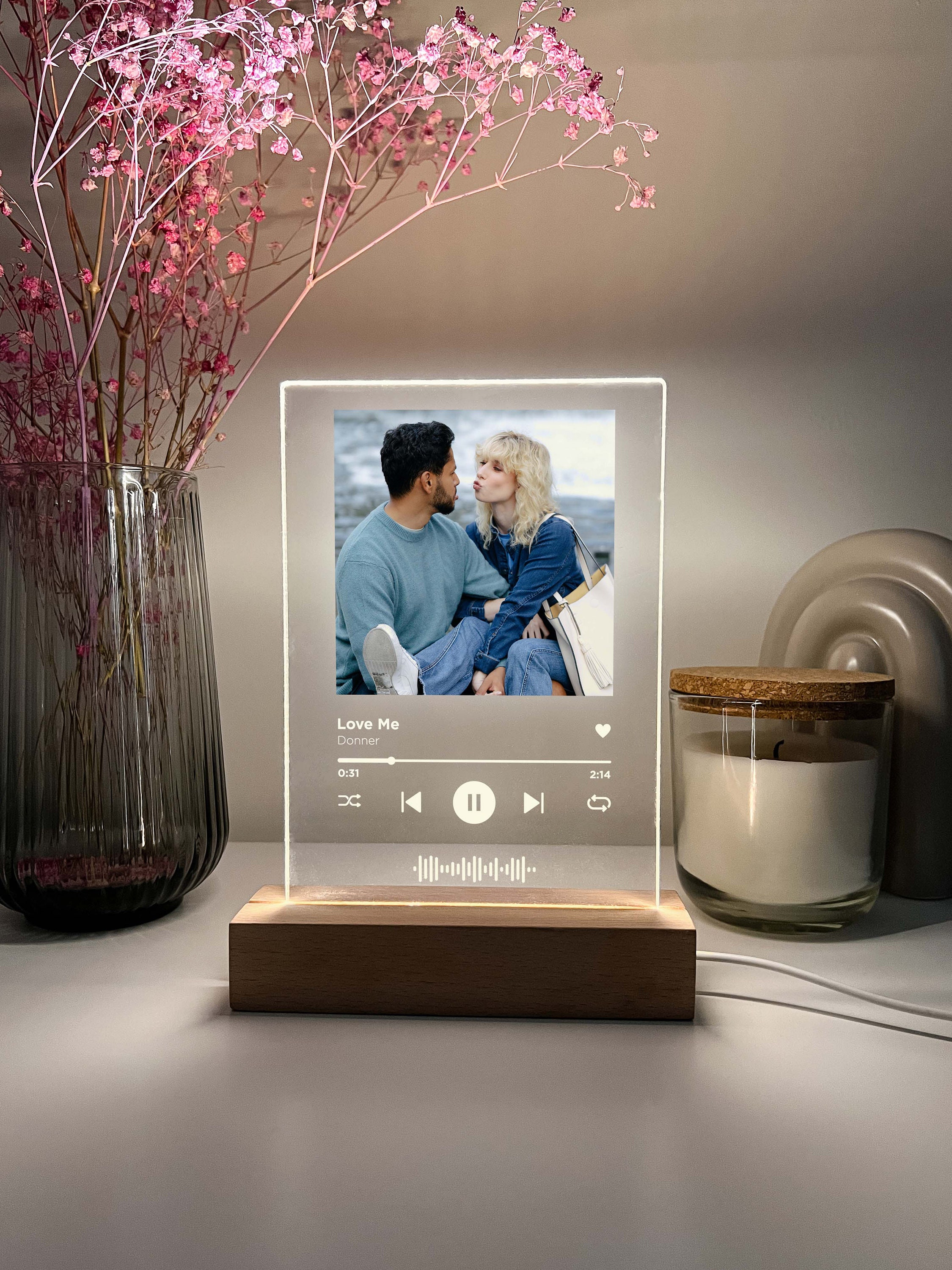 Custom Personalized Photo Song Music Album Cover Lyrics & App Code Print Picture LED Light Stand Anniversary, Wedding, Couple Dance Memories