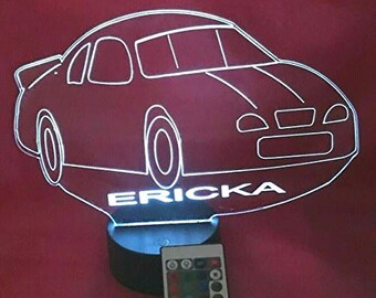 Coche deportivo Vehículo de carreras rápido Noche Luz de mesa Lámpara de escritorio LED Personalizado Gratis Nombre grabado Es wow con control remoto 16 colores, gran regalo
