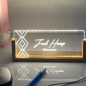 Personalized Desk Name Plate With Wooden Base, Lighted Acrylic ...