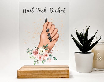 Personalized Desk Name Plate Plaque | Unique Gift | Nail Salon Decor | Sign | Nail Stylist Beauty Artist Care Company Station Stand Display