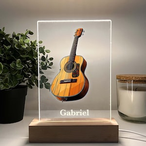 Classic Guitar Player LED Night Light Up Desk Table Lamp Personalized String Instrument Music Theme Gift Lovers Gift for Guitarist Musicians