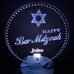 Schimmernde Bar Bat Mitzvah Light Up Personalisierte Custom mit Foto Bild Logo & Text Party Cake Top Topper Dekor Herzstück Tischanzeige