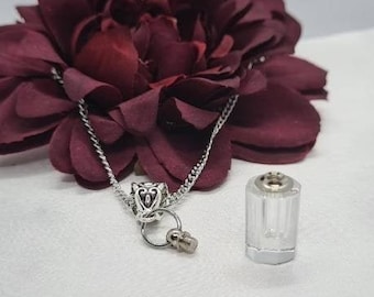 Cylinder Vial Pendant Necklace, Dainty Stash Necklace, Clear Empty Glass Blood Vial Kit, Ash Memorial Storage, Mini Perfume Vial Jewellery.