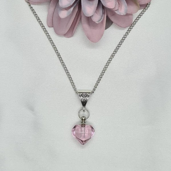 Classé B ! Collier pendentif fiole coeur rose, collier cachette délicate, fiole de sang, cendre, stockage de parfum, bocal à sorts, bijoux en cristal, cadeau pour elle