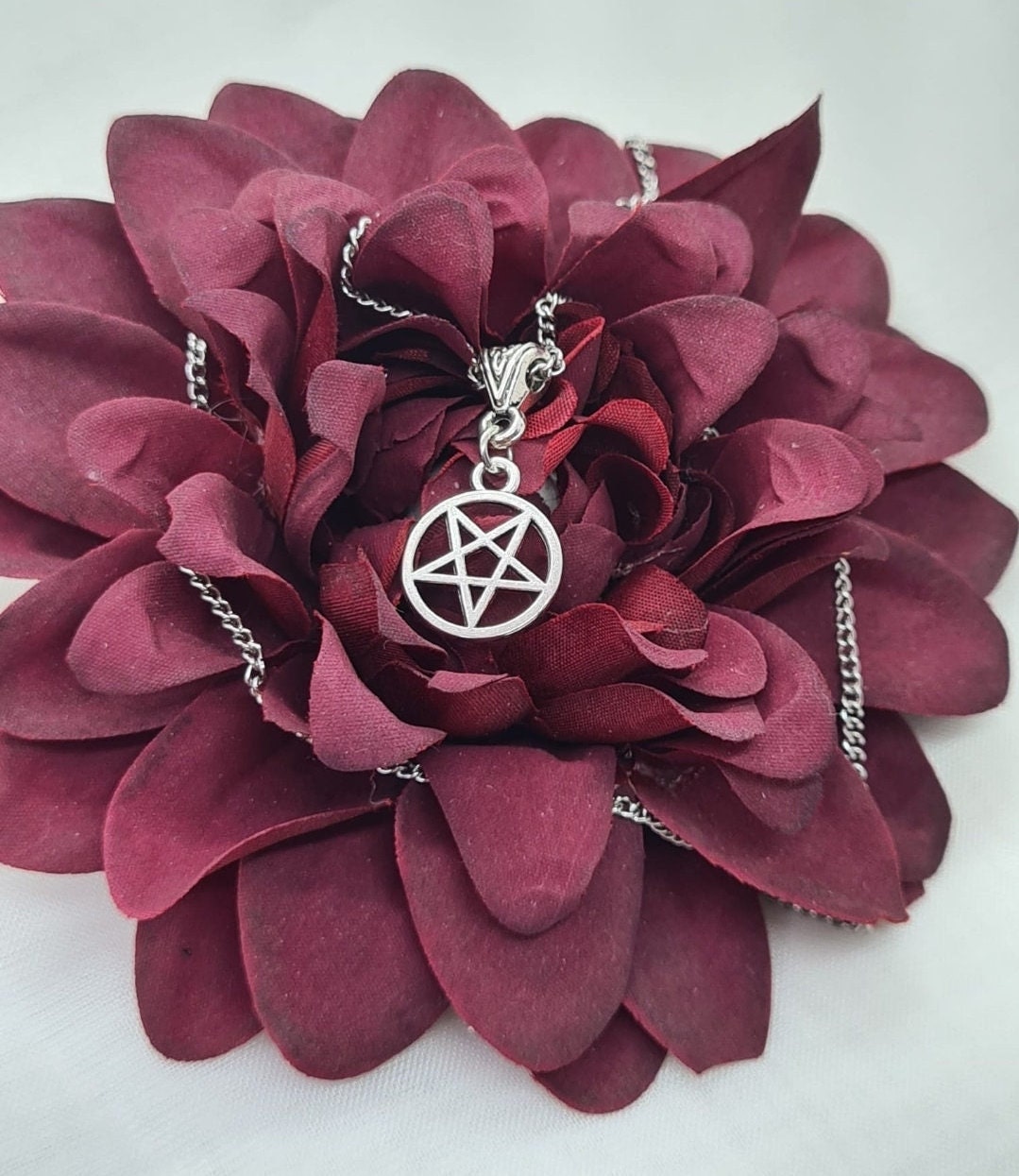 Collana Uomo Donna Acciaio Inossidabile Con Ciondolo Croce Invertita E Pentagramma - Gioiello Gotico Wiccan Pagano