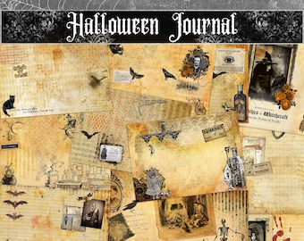 Halloween Journal Kit, Junk Journal Kit, Halloween Journal Pages and Embellishments