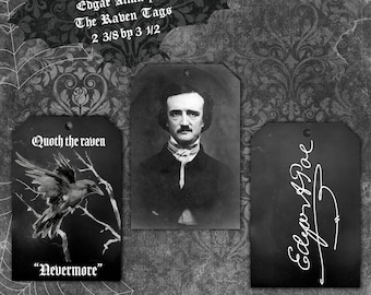 Edgar Allan Poe, The Raven, Gift tags, Halloween ,Goth tags 2 3/8 by 3 1/2 inches