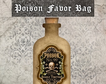 Halloween Favor bag, Apothecary Bottle, Poison bottle Favor bag, Trick or treat bag, halloween party favor bag
