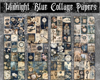 Midnight Blue Collage Papers for Junk Journals