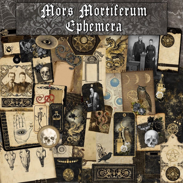 Mors Mortiferum Ephemera Kit for Journaling & Scrapbooking, Gothic Oddity Journaling, Halloween Junk Journaling Ephemera