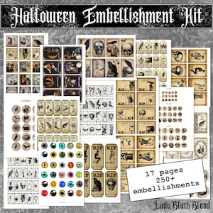 Halloween Journal Embellishment Kit, Tags, Labels, Circles, Journal Cards, Tiles, Dominoes, Postcards, Mason Jar Tags