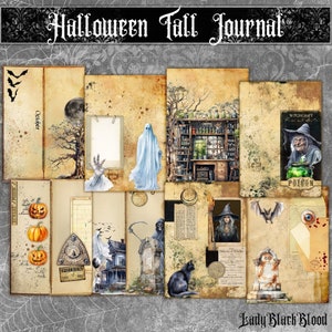 Halloween Tall  Journal, Junk Journal Kit, Halloween Journal Pages and Covers