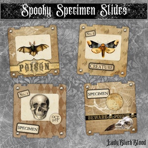 Spooky Specimen Slides for Junk Journals, Skulls & Batwings, Specimen Labels, Gothic Ephemera, Gothic Junk Journal, Gothic Vintage