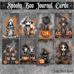 Tarjetas de diario Spooky Boo, tarjetas de diario de Halloween, diario basura de Halloween, diarios góticos