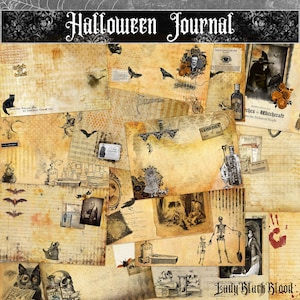 Halloween Journal Kit, Junk Journal Kit, Halloween Journal Pages and Embellishments