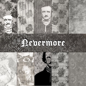 Nevermore, Edgar Allan poe themed journaling & scrapbooking kit, cards, coffin book, envelope, tabs, decorative pages