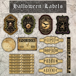 Halloween Potion Bottle Labels,Haloween decor, Apothecary Bottle labels, Trick or treat, Halloween favors, Halloween Party, Halloween gifts.