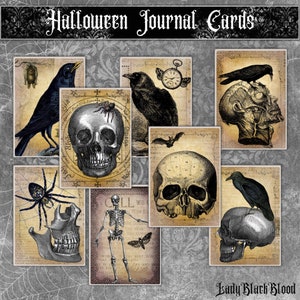 Halloween Journal Cards, Junk Journaling Cards, Halloween Junk Journal, Gothic Vintage Halloween