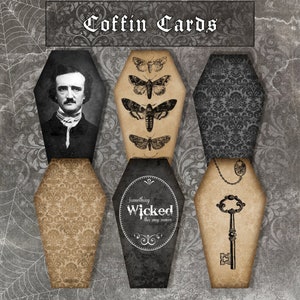 Coffin Cards. Gothic Journal cards, Halloween Journaling, Scrapbooking, Papercrafts, Coffin cards