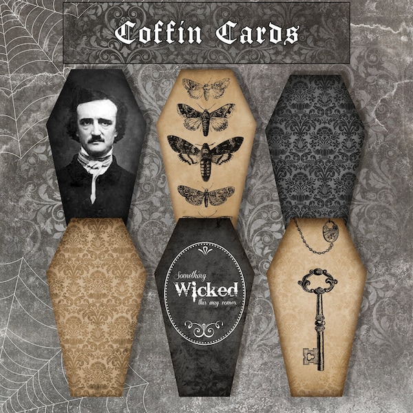 Coffin Cards. Gothic Journal cards, Halloween Journaling, Scrapbooking, Papercrafts, Coffin cards