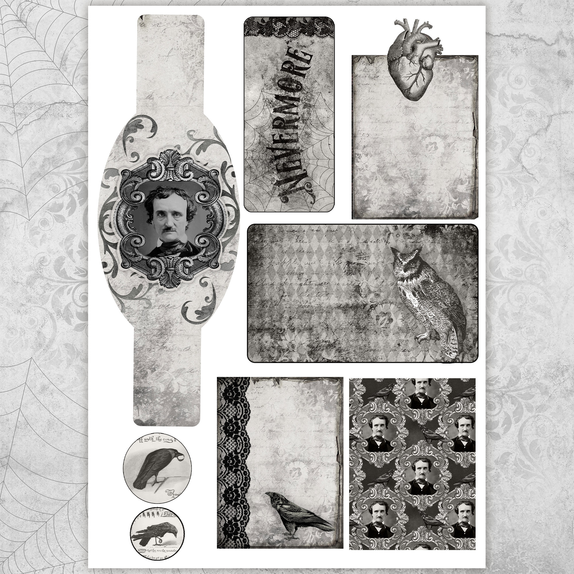 Nevermore, Edgar Allan Poe Themed Journaling & Scrapbooking Kit, Cards ...