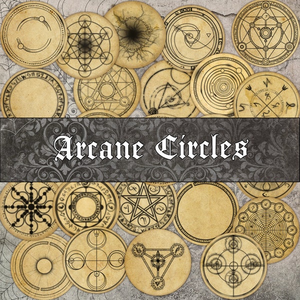 Arcane Circles 24 magick circles, in jpeg and png,magick Journal Embellishments, Crafting Elements for junk journals and crafts.